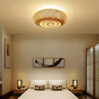 DecorBites™ غطاء مصباح سقف من الخيزران اللامع بتصميم فني من الراتان، تركيبات ثريا