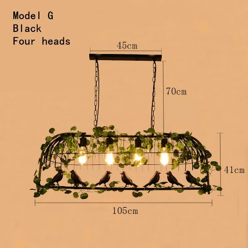 DecorBites™ ثريا قفص العصافير بأوراق خضراء لطاولة الطعام وديكور الحديقة
