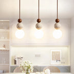 Cream Yellow Travertine And Wood Pendant Light