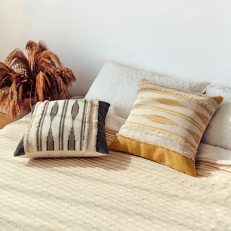 DecorBites™ Geometric Tufted Tufted Cushion Cover Set 45x45cm, Moroccan Style Handmade