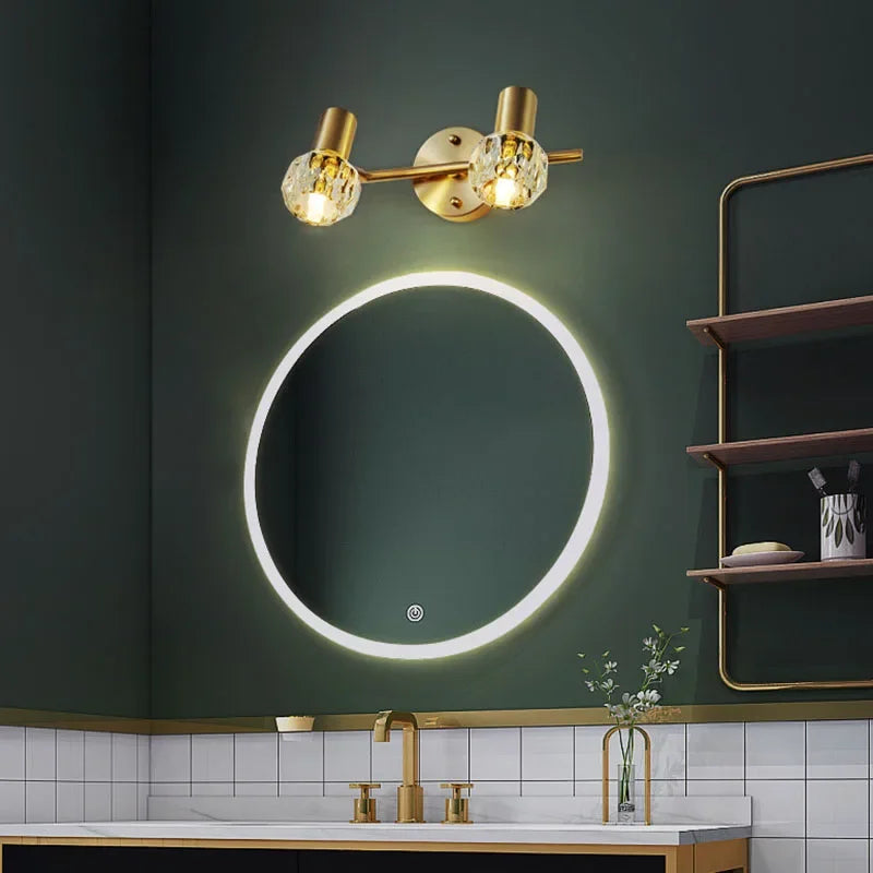 DecorBites™ مصباح جداري كريستالي ذهبي لغرفة النوم والدراسة، إضاءة LED حديثة وفاخرة