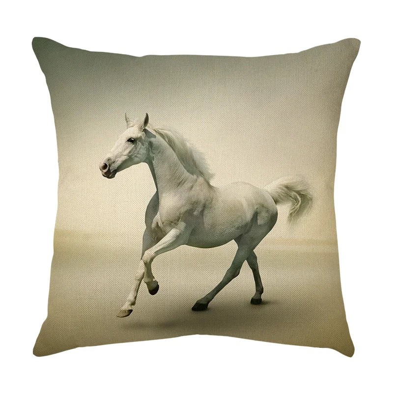 DecorBites™ Galloping Horse Pillowcase: Wild Horse Print Linen Cushion Cover for Home Decoration