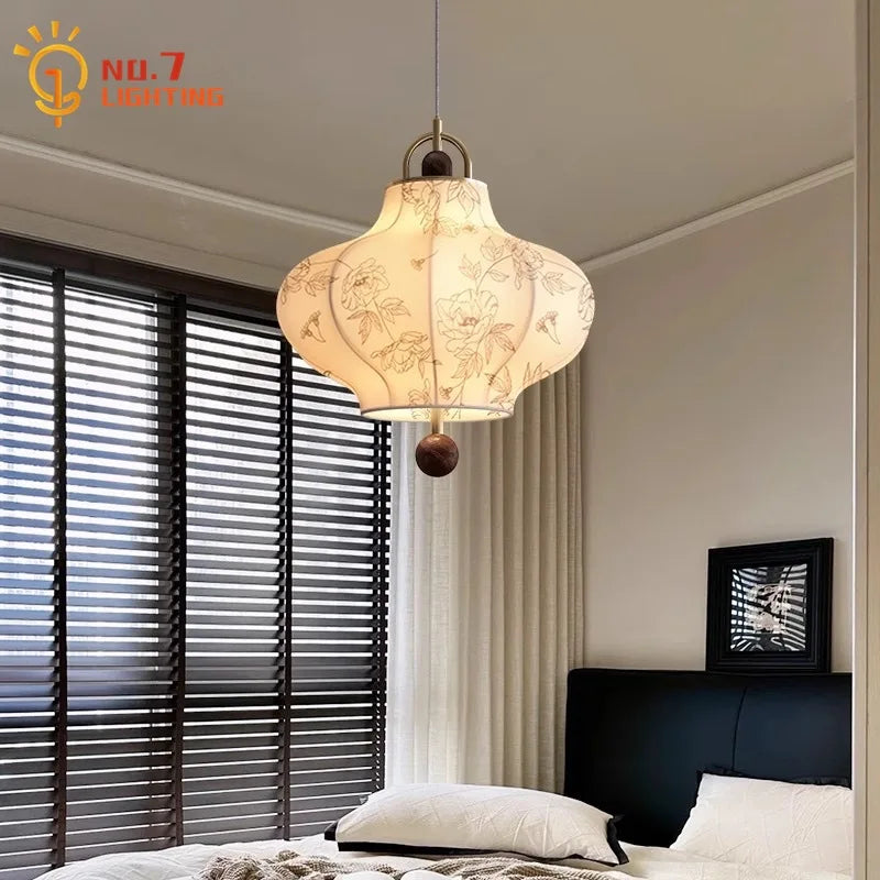 "DecorBites™ Wabi-sabi Retro Pendant Lights LED E27 Fabric Art Hanging Lamp for Home Decor"