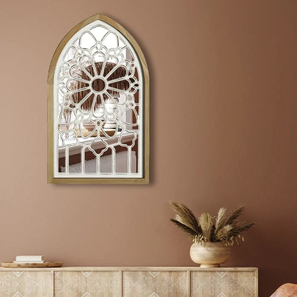 مرآة DecorBites™ Gothic Rose Window المنحوتة لتزيين الجدران في غرفة المعيشة وغرفة النوم