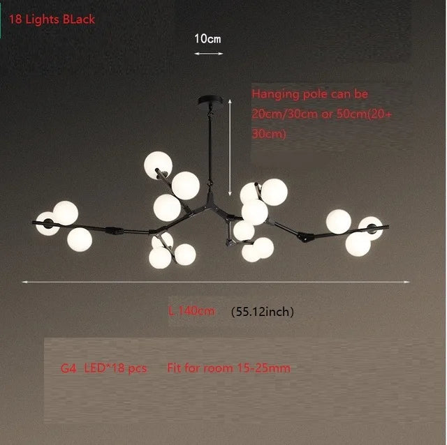 DecorBites™ Glass Balls LED Chandelier: Molecular Living Decoration, Modern Branches Pendant Lighting Fixtures.