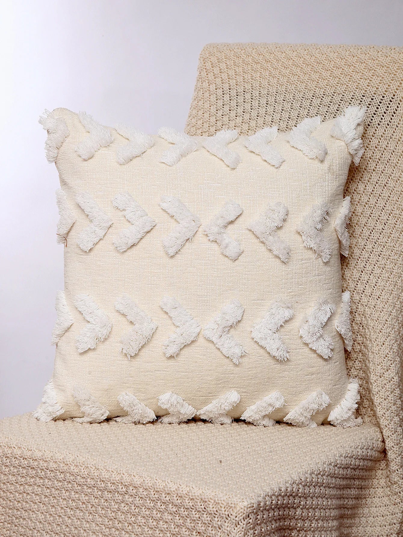 DecorBites™ Geometric Chenille Embroidered Pillow Covers Boho Moroccan Style Decor