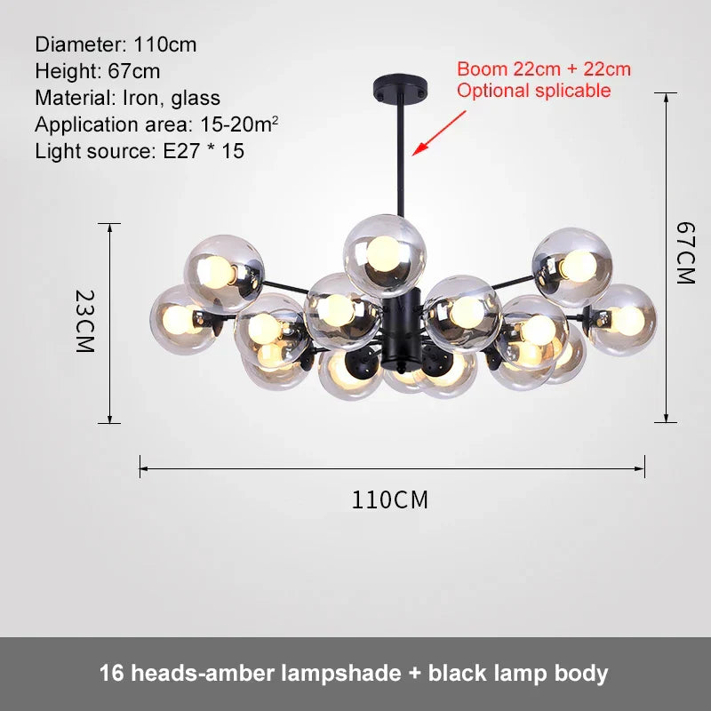 DecorBites™ Glass Ball LED Chandelier for Bedroom Dining Room - Elegant Ceiling Pendant Lamp