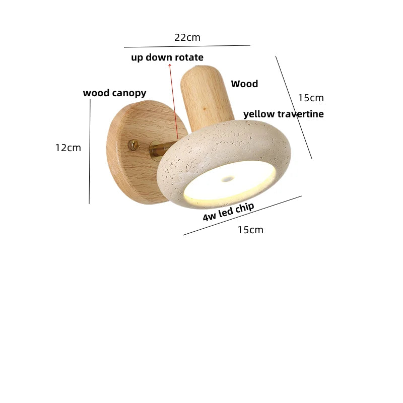 DecorBites™ LED Wall Sconce Pull Chain Switch Modern Wood Yellow Travertine Stair Light