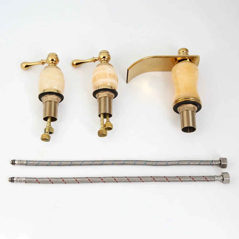 DecorBites™ Golden Plated Bathtub Faucet with Jade Stone Handles - Solid Brass Mixer