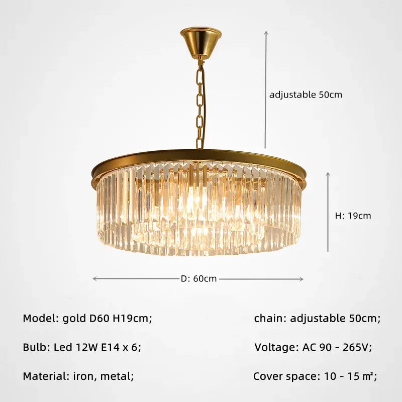 DecorBites™ مصابيح متدلية كريستالية ذهبية وسوداء معدنية، ثريات LED معلقة