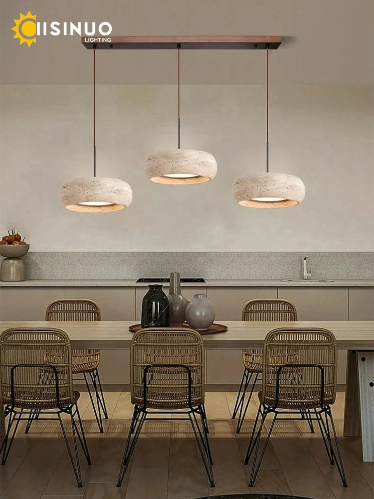 Wabi-Sabi Round Travertine Stone Pendant Light