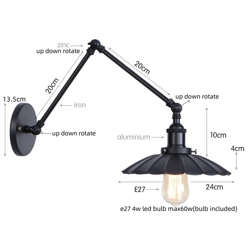 DecorBites™ Gold LED Industrial Wall Lamp with Pull Chain Switch