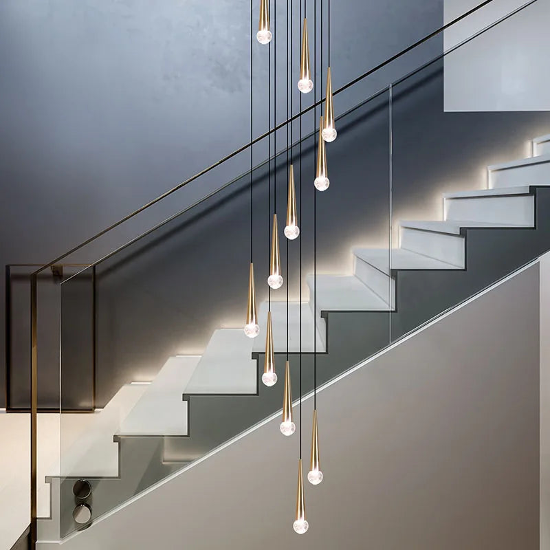 DecorBites™ Crystal LED Stair Chandelier: Luxury Long Stair Lighting Fixture with Creative Island Design