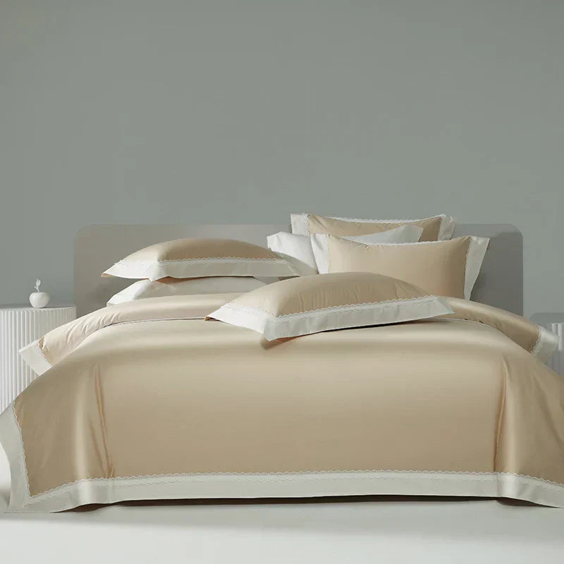 طقم مفروشات دانتيل مرقع من DecorBites™: غطاء لحاف، ملاءة، أغطية وسائد من القطن المصري 1200TC