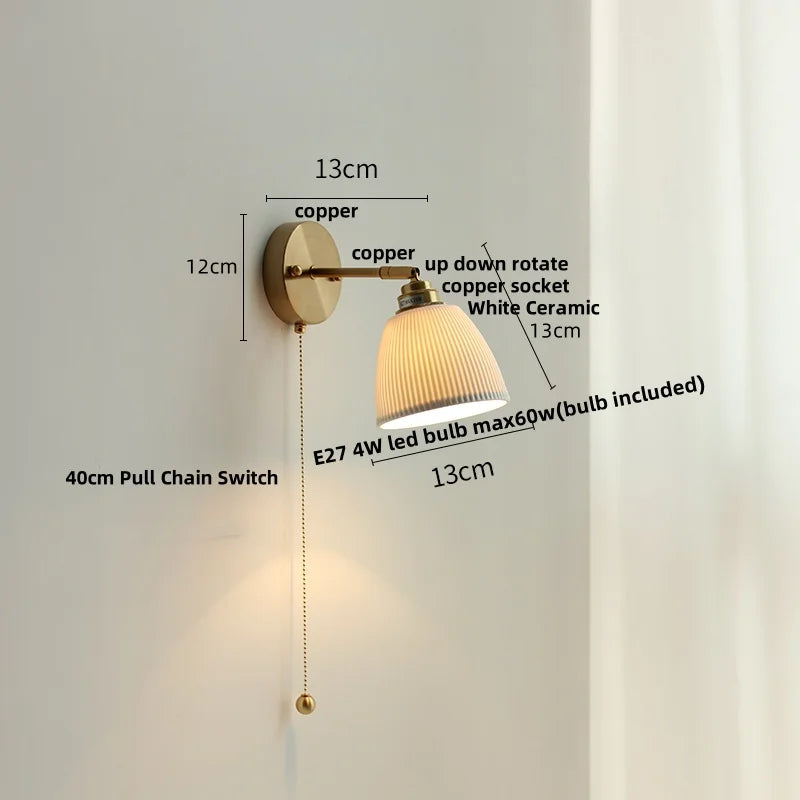 DecorBites™ Ceramic LED Wall Sconce Up Down Rotate Pull Chain Mirror Light