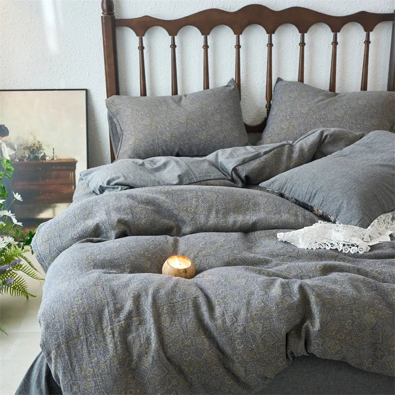 DecorBites™ 100% Cotton Double-Layer Floral Jacquard Duvet Cover Set