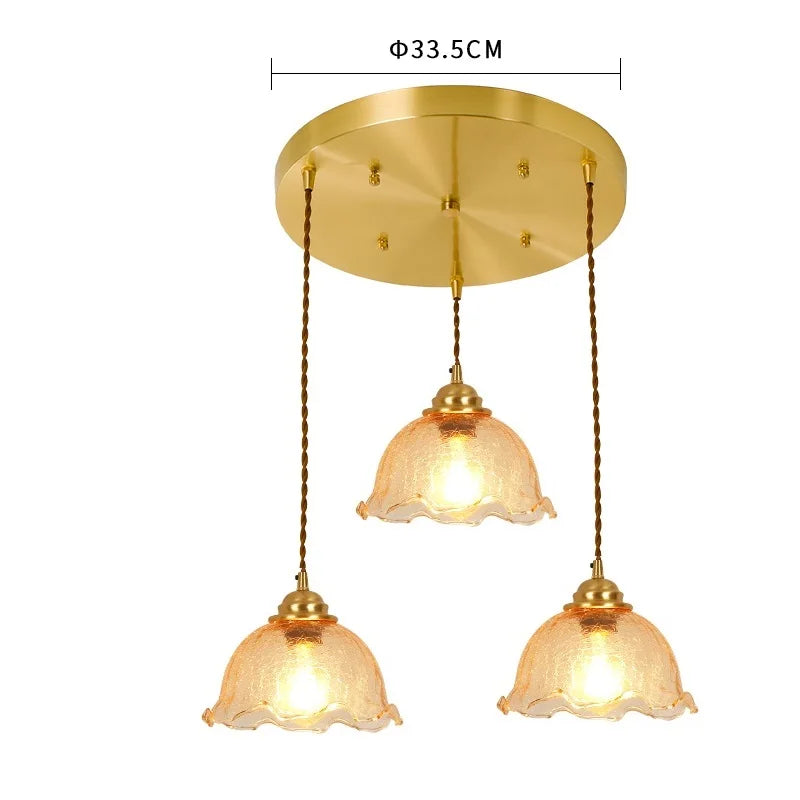 DecorBites™ Cracked Glass Copper Wooden Pendant Light for Home Indoor Living Room