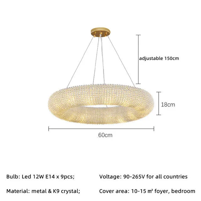 DecorBites™ Crystal Circle Chandelier Pendant Lamp for Modern Luxury Living Room Decor