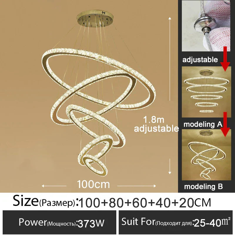 ثريا كريستالية ذهبية لامعة DecorBites™ Gold Gloss LED على شكل حلقة لغرفة المعيشة العصرية الفاخرة