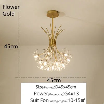 DecorBites™ Crystal Bionic Petals Chandelier for Living Dining Bedroom Hall Hotel Decor