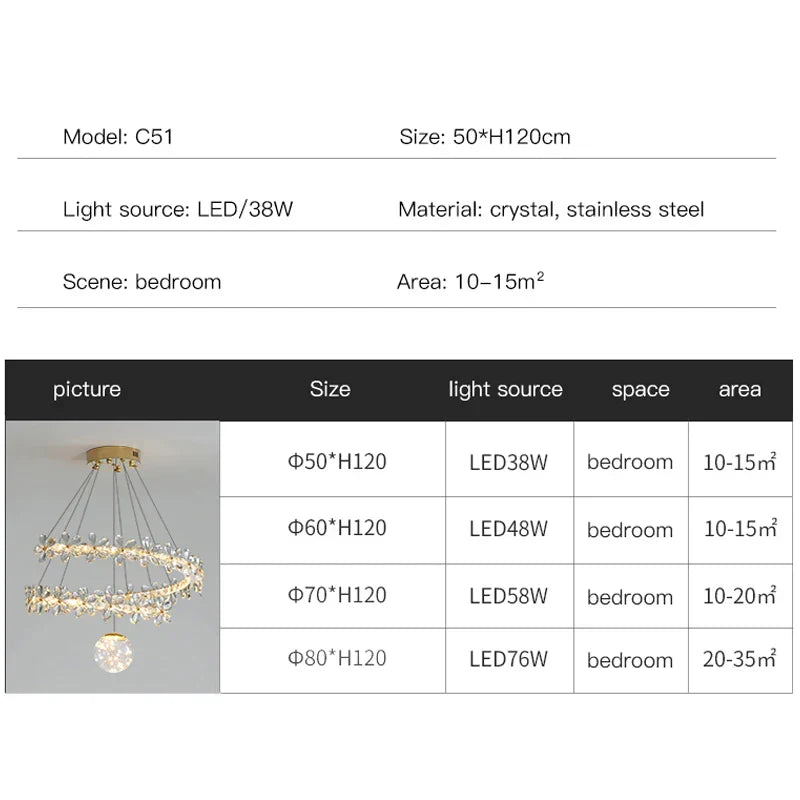 ثريا كريستال ذهبية حلزونية بإضاءة LED من DecorBites™ لديكور المنزل