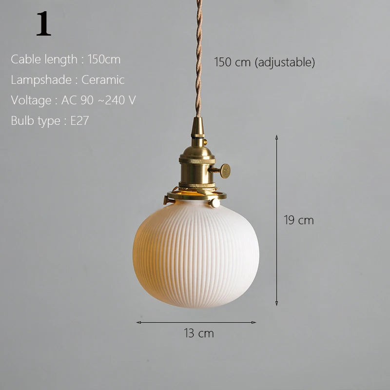 Japanese Ceramic Pendant Light With Copper Finish