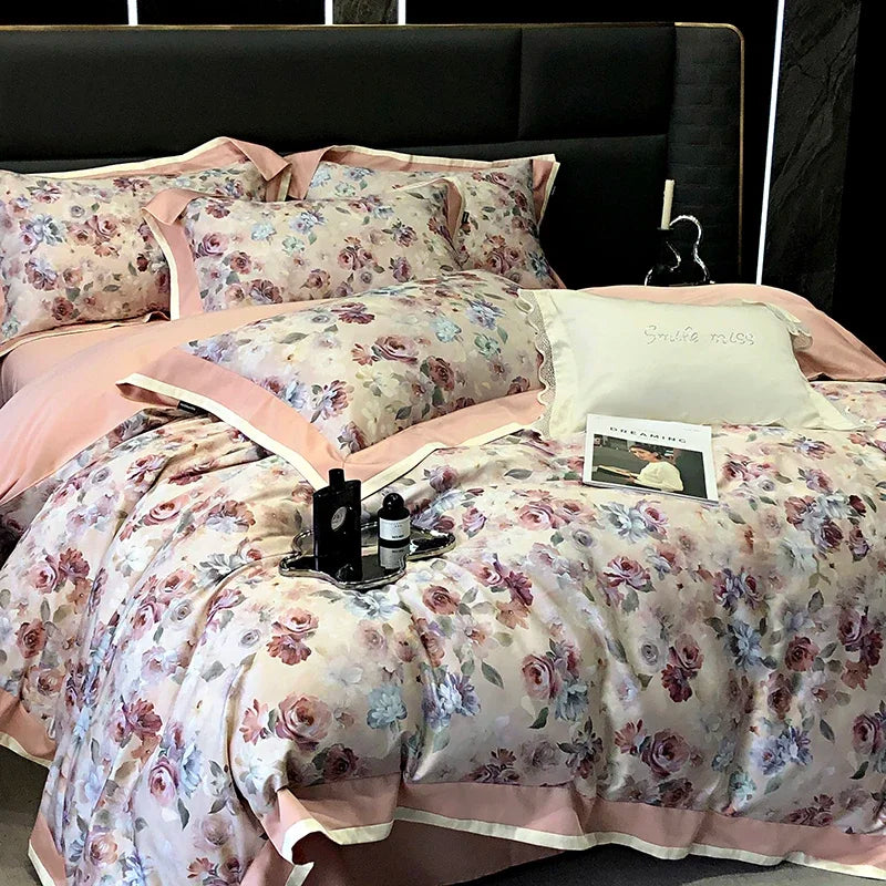 DecorBites™ 100S Egyptian Cotton Print Bedding Set for Queen King Ru Size