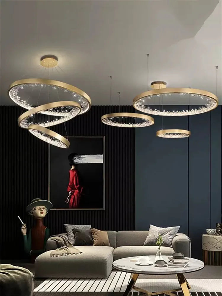 DecorBites™ Crystal LED Chandelier Circle Hanging Lamp - Modern Luxury Dimmable Lighting