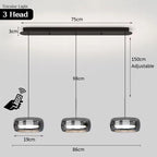 Modern Black Glass Multi-Pendant Chandelier With Remote