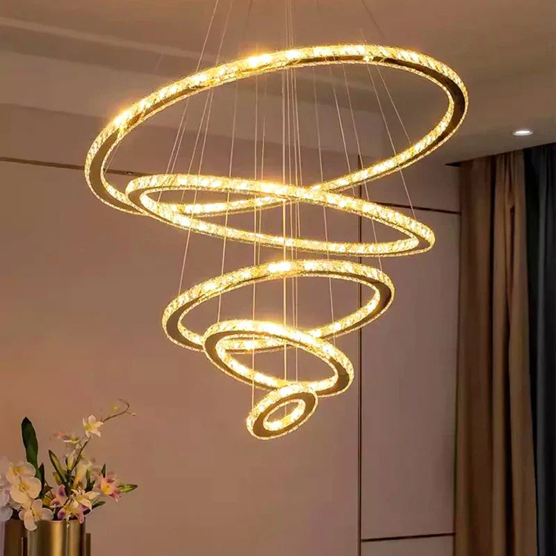 DecorBites™ Crystal Stair Chandelier: Modern Indoor LED Ceiling Hanging Light