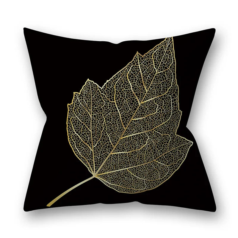 45x45cm Golden Leaves Pillow Cases by DecorBites™ - Nordic Ins Black Sofa Decor