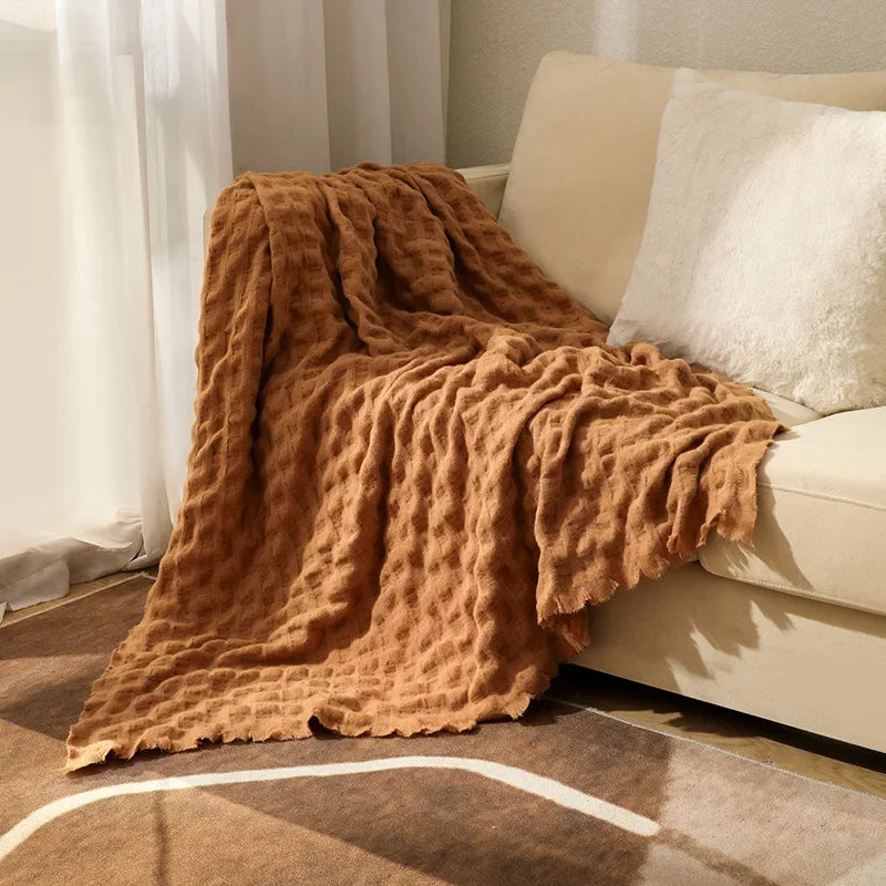 بطانية وافل محبوكة DecorBites™ - غطاء أريكة لجميع المواسم، ومفرش سرير، ومنشفة طرف السرير للقيلولة