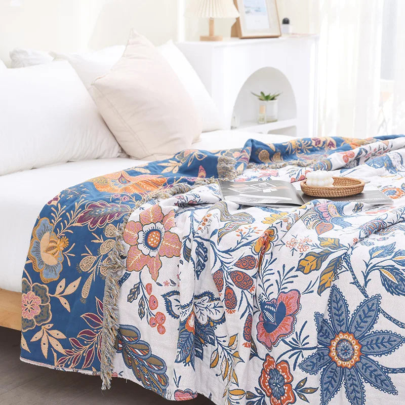 DecorBites™ Double Cotton Bohemian Throw Blanket - Lightweight & Breathable Summer Cover for Beds, Sofas, and Home Decor