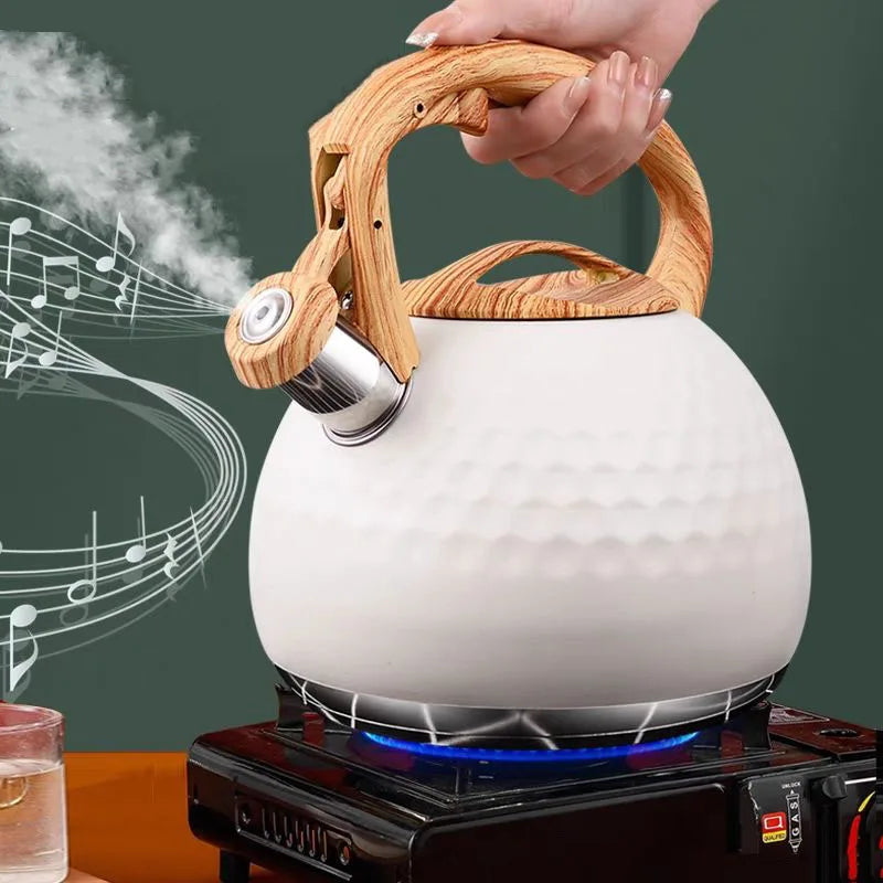 DecorBites™ 3L Stainless Steel Whistle Boiling Kettle | Hammer Pattern Sound Kettle for Gas and Induction Cookers