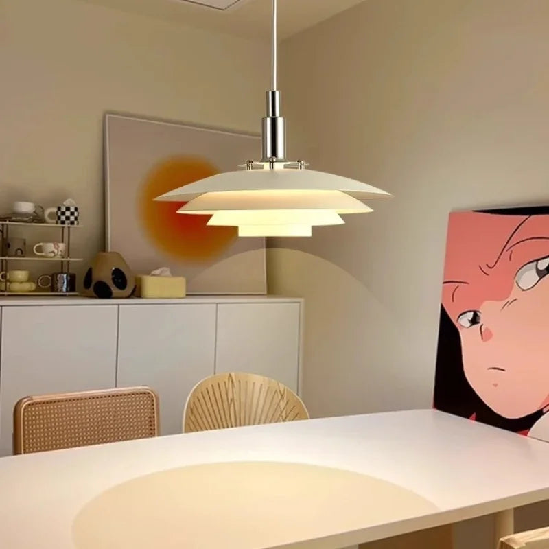Mid-Century Gradient UFO Pendant Light In White & Red