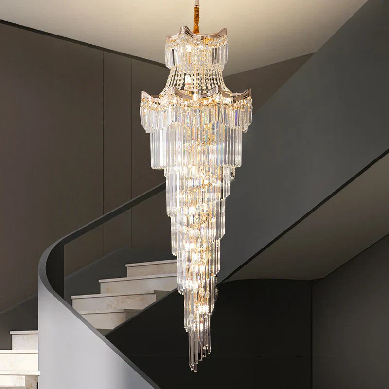 DecorBites™ Crystal Stair Chandelier: Modern Duplex Villa Light Luxury for Elegant Living Rooms