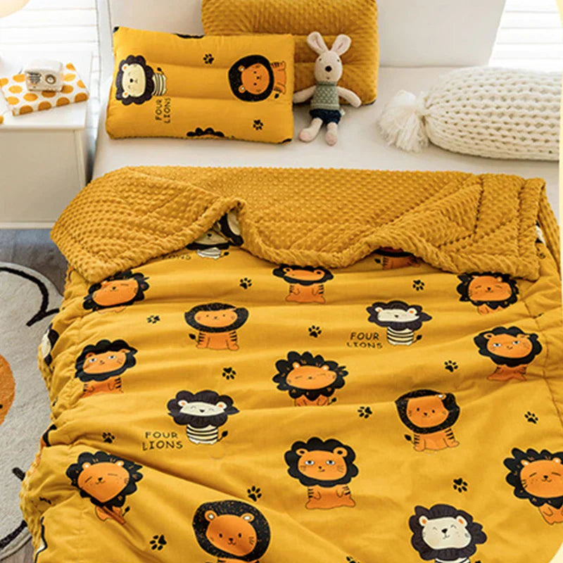 DecorBites™ Cotton Floral Double Quilt | Retro Soothe Doudou Bedding Blanket