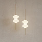 Art Deco White Glass Pendant Light With Gold Metal Wire