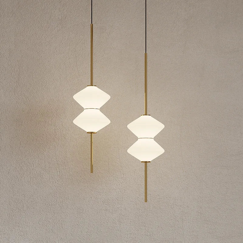 Art Deco White Glass Pendant Light With Gold Metal Wire