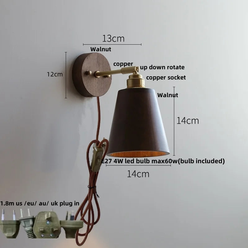 DecorBites™ LED Wall Sconce Walnut Wood Rotate Stair Light Fixture Modern Nordic Design