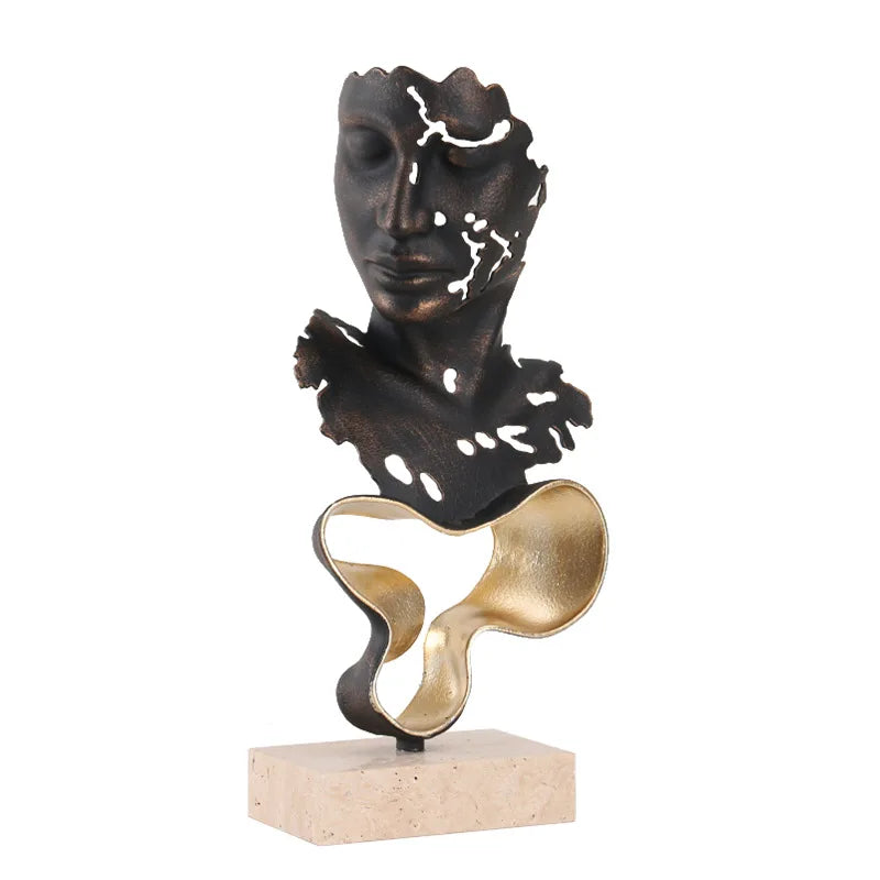 DecorBites™ Geometric Abstract Face Metal Statue Figurine Home Decoration