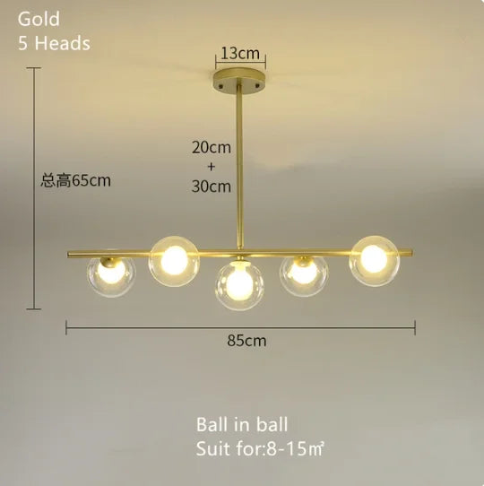 مصباح معلق DecorBites™ الذهبي الكروي الزجاجي LED لإنارة المطابخ وغرف الطعام