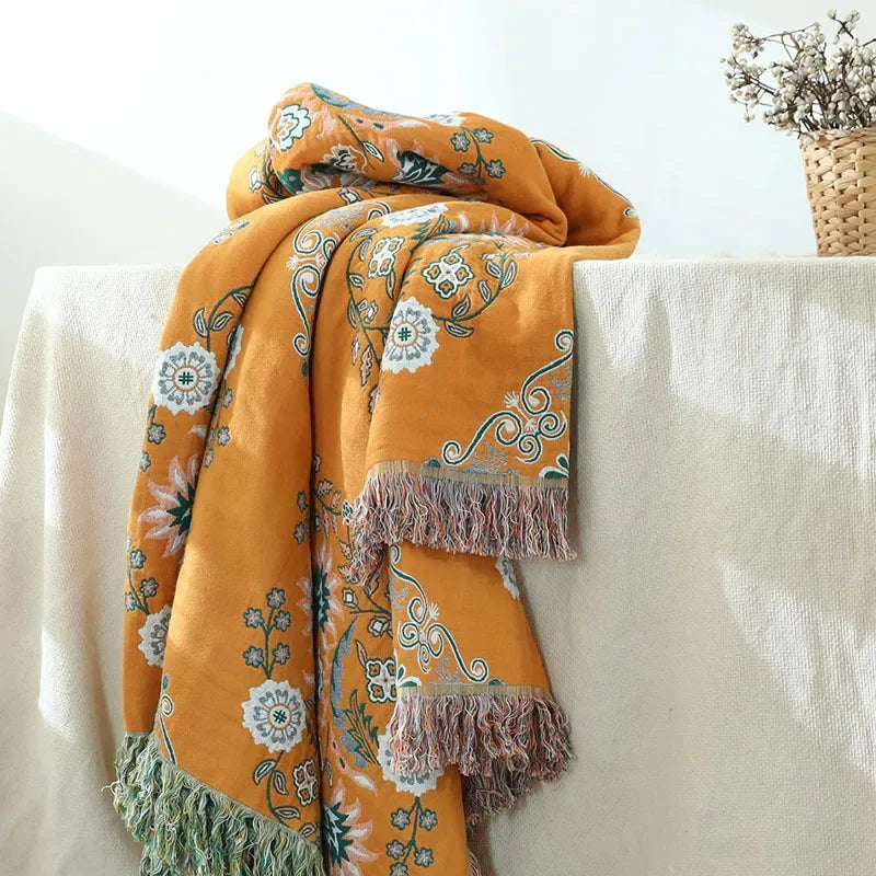DecorBites™ Gauze Flowers Double-Sided Cotton Throw Blanket with Tassels