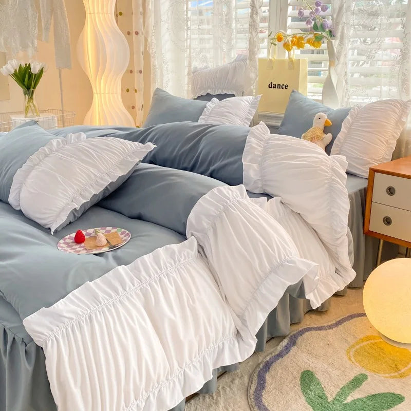 طقم مفروشات من القطن السادة بتطريز دانتيل DecorBites™ - مقاسات كوين/كينغ/مزدوج/فردي