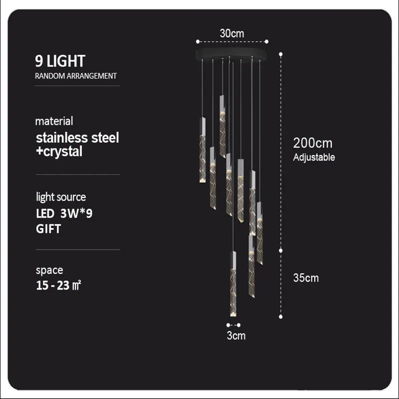 DecorBites™ Crystal Column LED Chandelier: Luxury Pendant Lamp for Staircase, Modern Home Decor Lighting