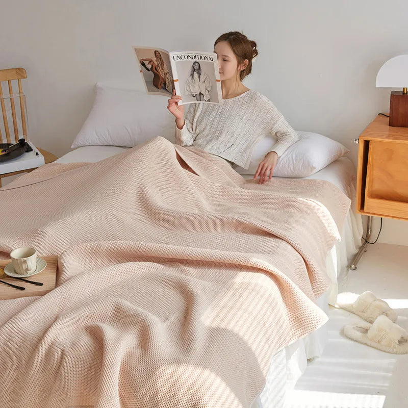 DecorBites™ Cotton Honeycomb Towel Blanket for Single Double - Breathable Cozy Sofa Cover