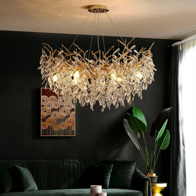 DecorBites™ Crystal Branch LED Pendant Chandelier - Gold Suspend Lamp for Luxury Dining Room