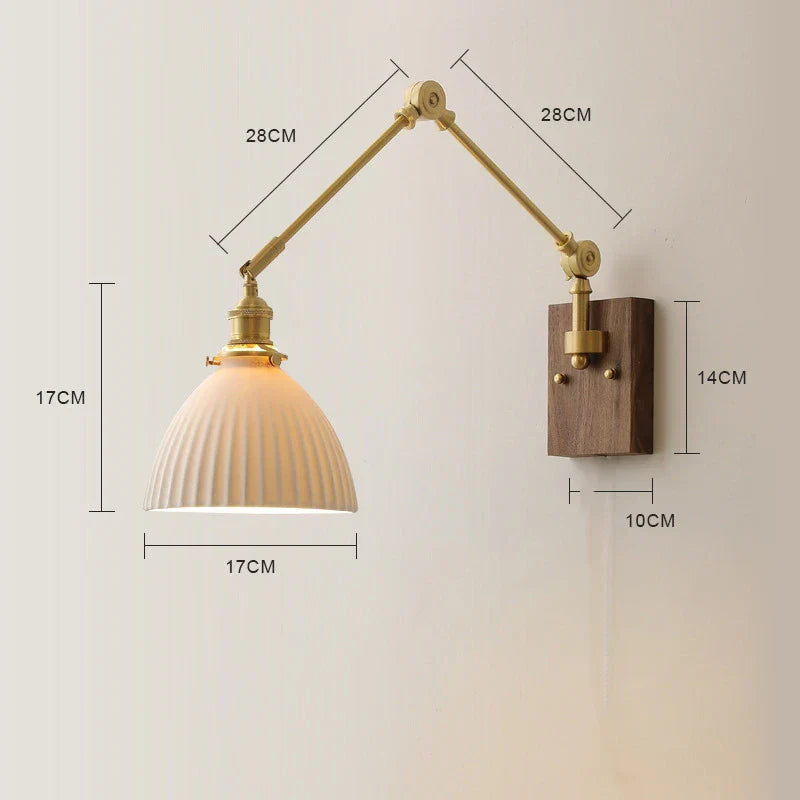 DecorBites™ Copper Swing Arm LED Wall Sconce Pull Chain Switch Rotate Walnut Canopy