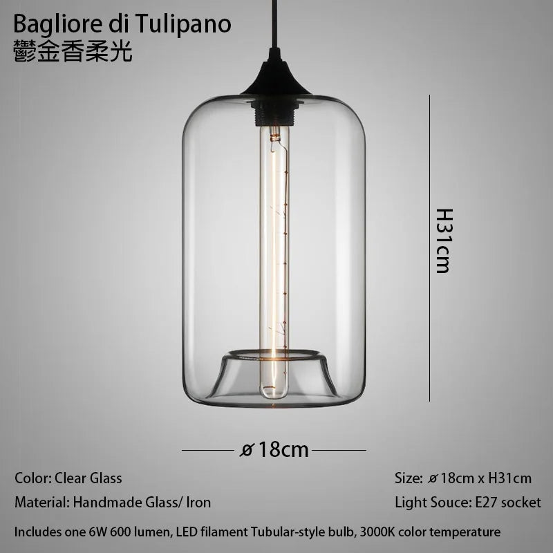 Handmade Glass Nordic Pendant Light With Chrome Finish