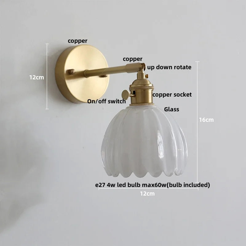DecorBites™ Glass Copper Knob Switch LED Wall Sconce - Modern Nordic Design